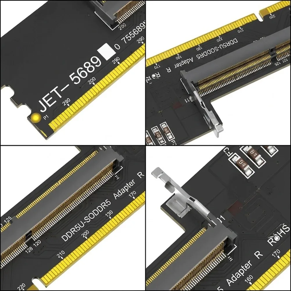 SO DDR5 To DDR5 U-DIMM Adapter Card 6 Layer PCB Converter For Laptop Memory To Desktop PC Motherboard Testing Tool Black