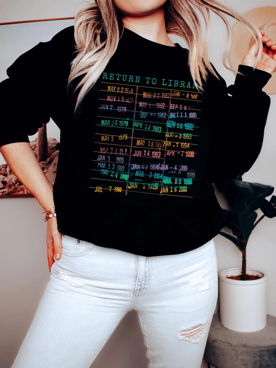 Return to Library Sweater Vintage Library Card Book Due Date Unisex Sweatshit Librarian English Bookish Sweatshirt Streetwear