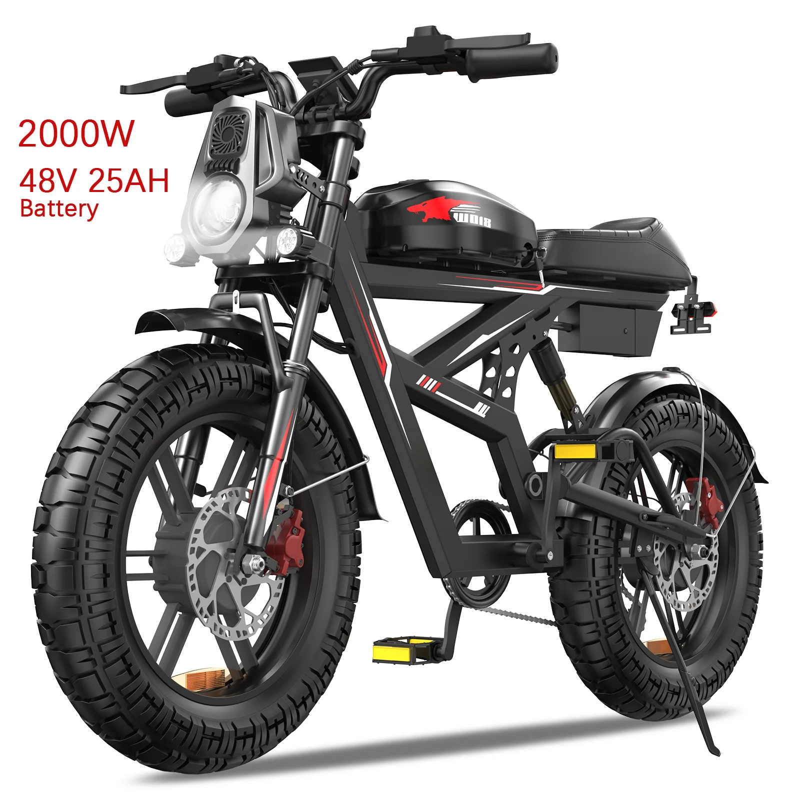 

Electric bicycle 20 * 4 inch off-road fat tire 2000W 48V 25Ah 50 km/h adult front and rear wheel drive electric bicycle