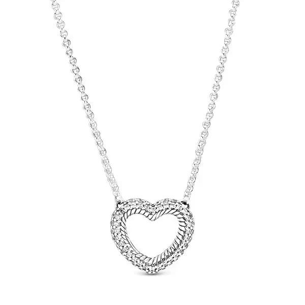 

2020 NEW 100% 925 Sterling Silver Pave Snake Chain Pattern Open Heart Collier Necklace Fit Girl Original Fashion Jewelry Gift