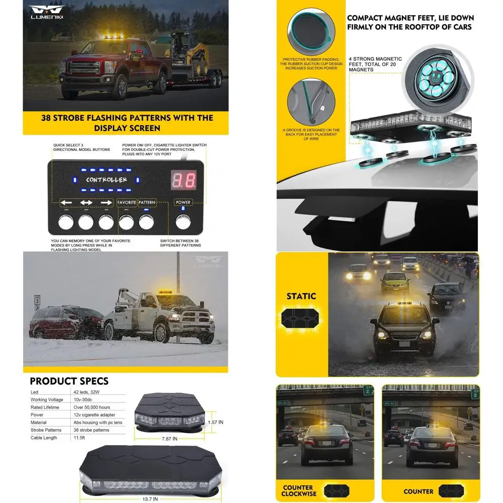 

Светодиодная проблесковая фара-балка на крышу с контроллером для предупреждения о дорожных работах на спецтехнике и строительной технике - белый и желтый свет (Pat)