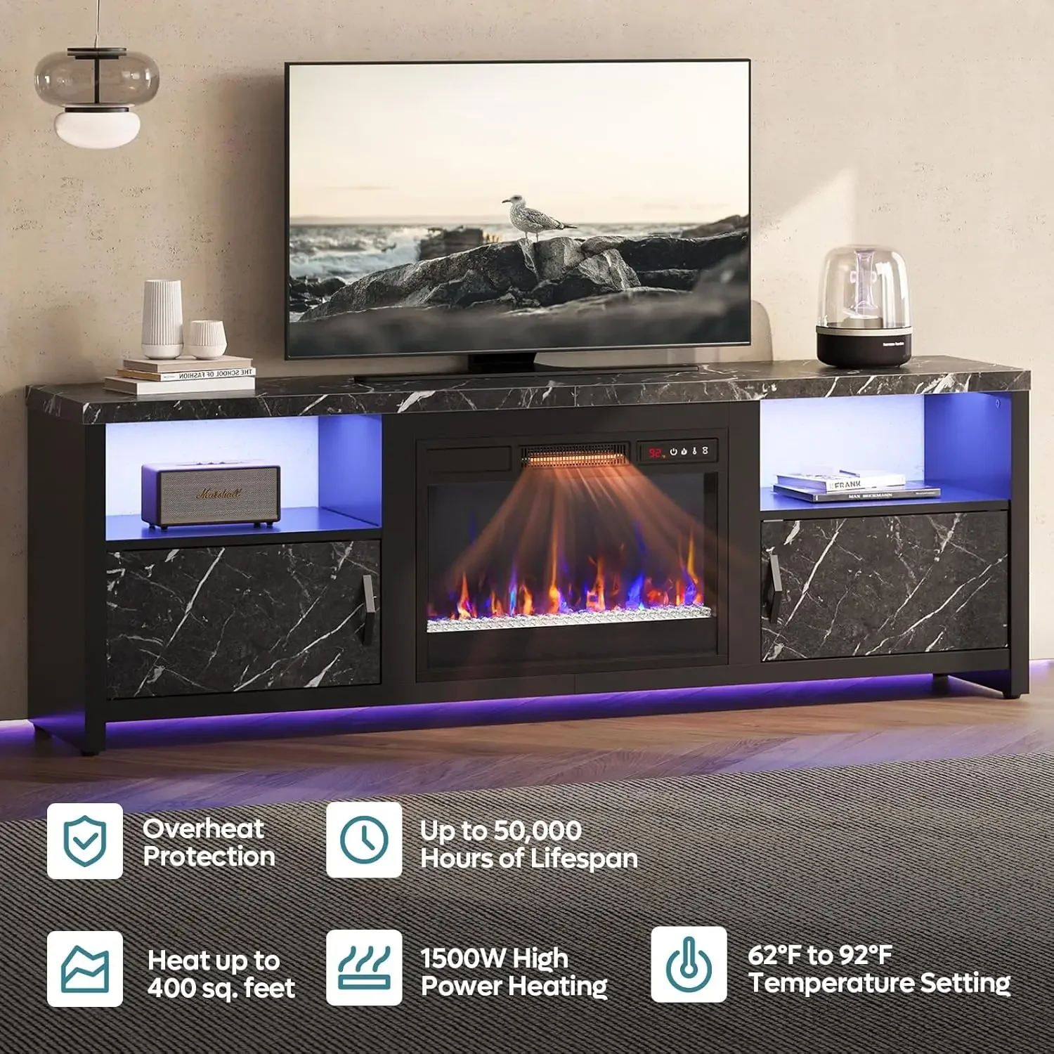 70 Inch Fireplace TV Stand for 75