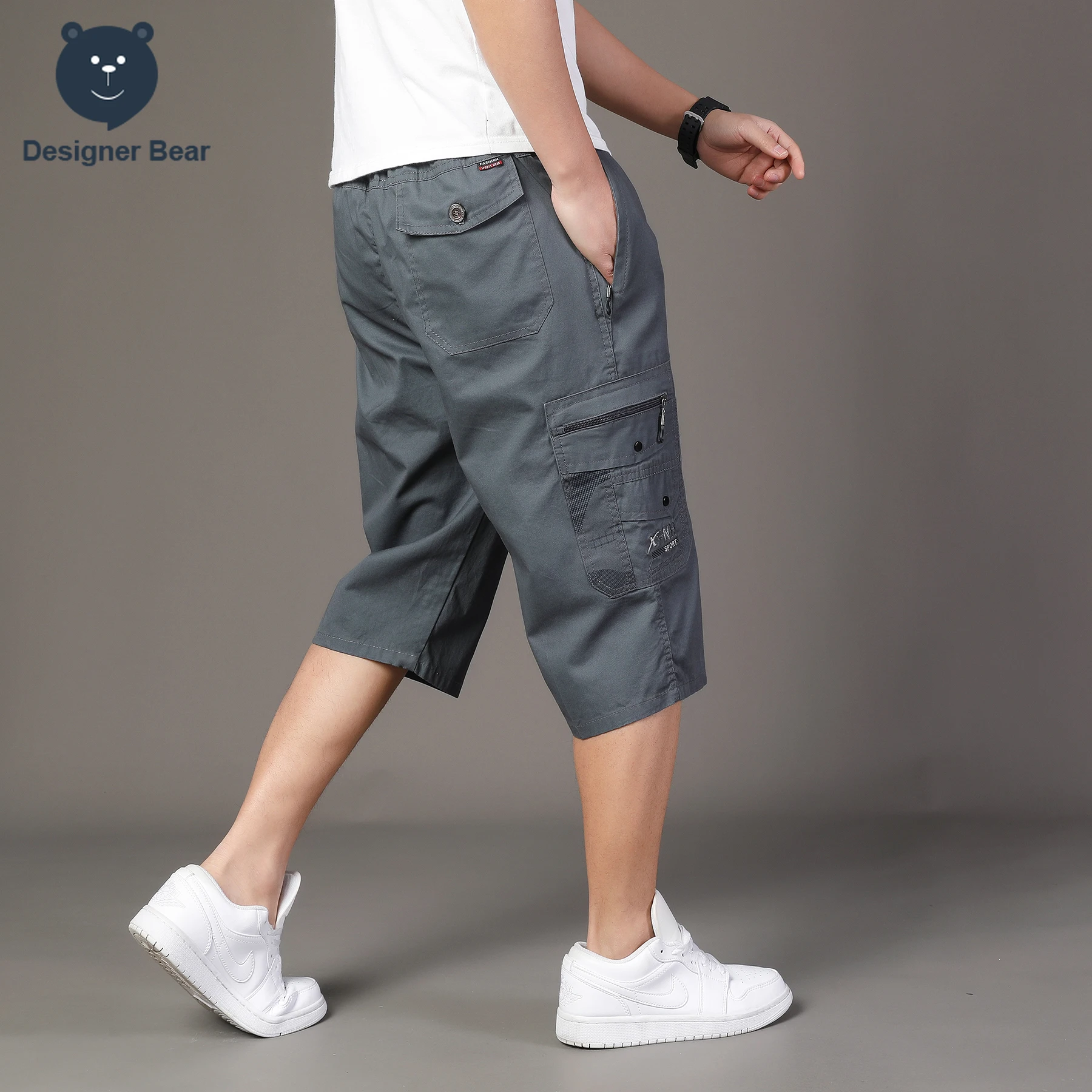 Pantalones Cargo Holgados de Algodón para Hombre, Estilo Bermuda, con Múltiples Bolsillos, para Trabajo, Senderismo y Actividades al Aire Libre, Primavera-Verano