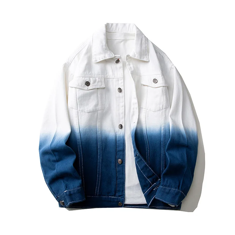 

2025 men's color matching gradual change color denim jacket