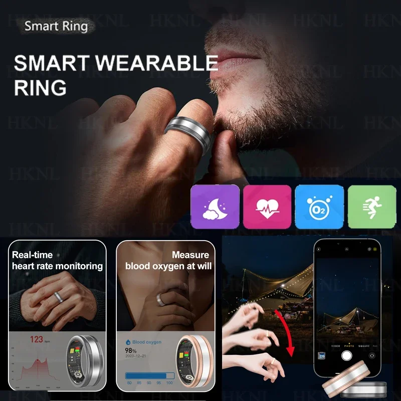 

Smart Ring Men Women Health Detection Heart Rate Sleep Monitor Sports Tracker IP68 Waterproof Big Battery For Men Women New2024