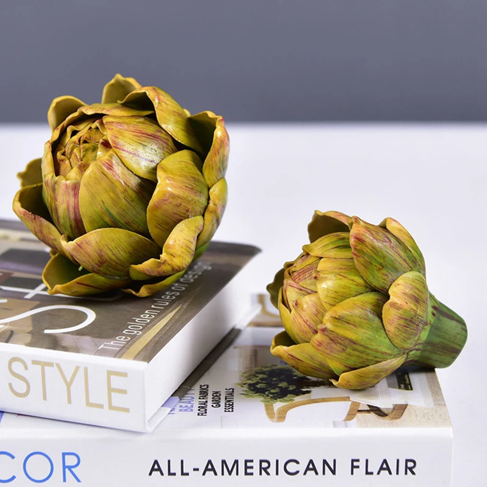 Relleno de jarrón casi natural, alcachofas de imitación de fruta de cocina, alcachofra artificial, decoraciones artificiales para el hogar