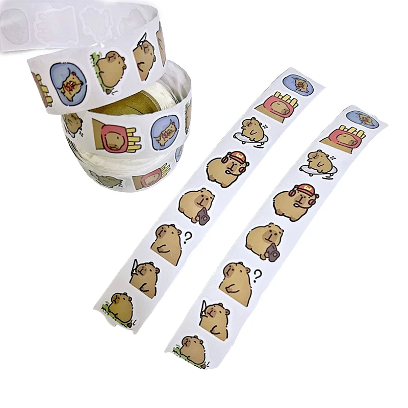 500Pcs Cartoon Cute Capybara Varied Stickers Roll for Phone Helmet Laptop Computer Decoration Graffiti Sticker Decals