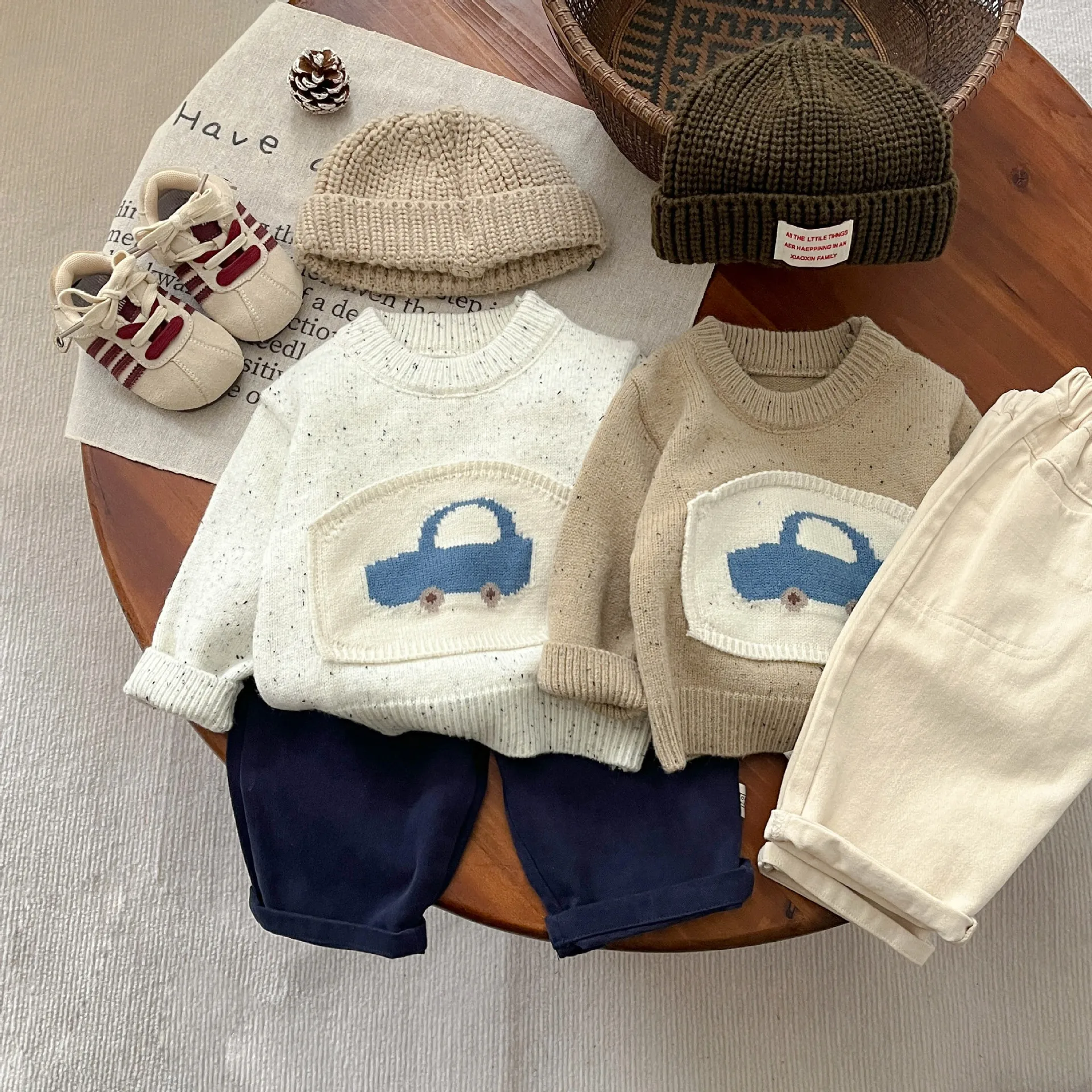 

2026 Spring New Children Sweater Cotton Boys Girls Cartoon Print Knitted Pullover Kids Fashion Casual Sweater Toddler Clothes