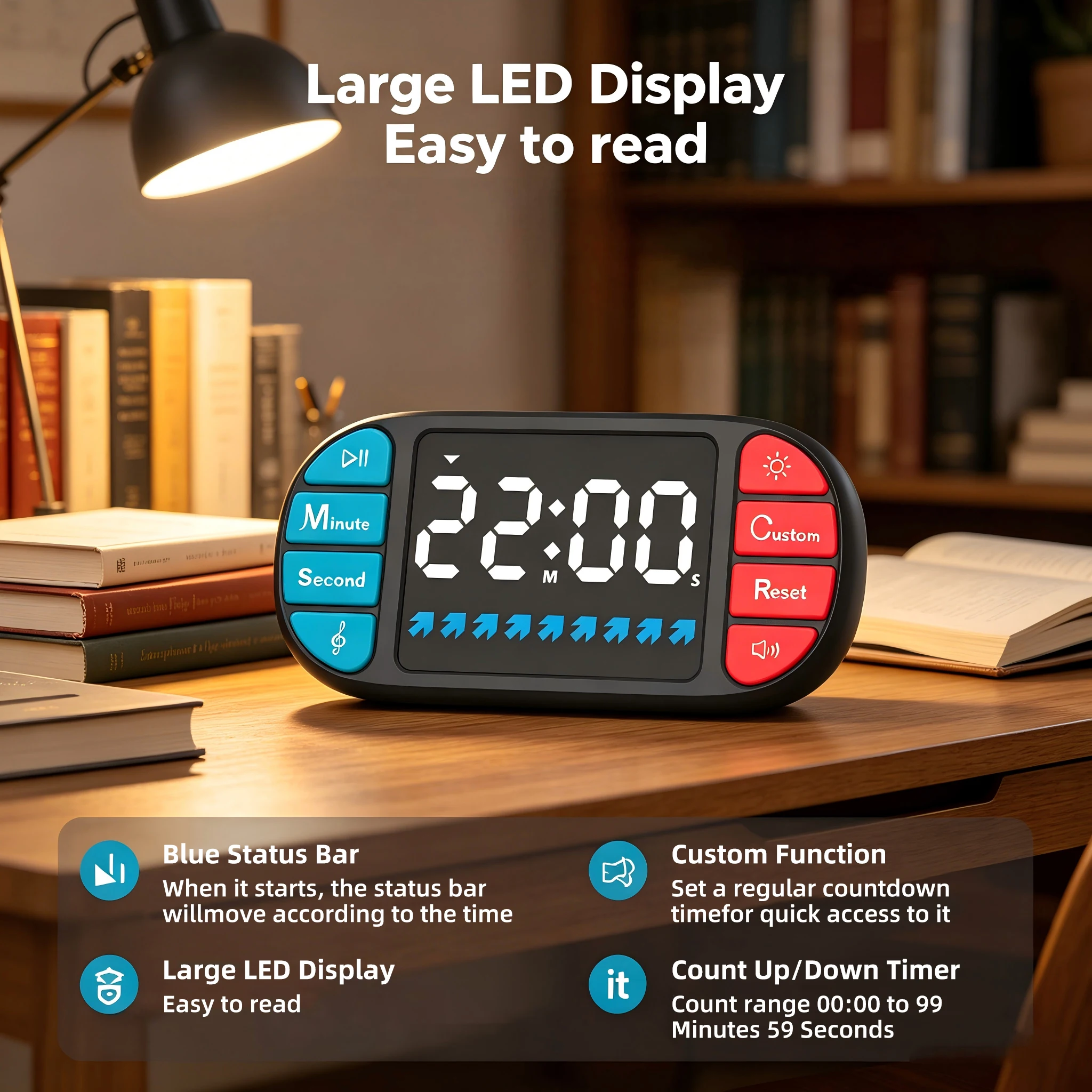 Minuteur d'étude visuel avec grand écran LED, compte à rebours personnalisé, magnétique et silencieux, outil de gestion du temps pour étudiants et travail en classe