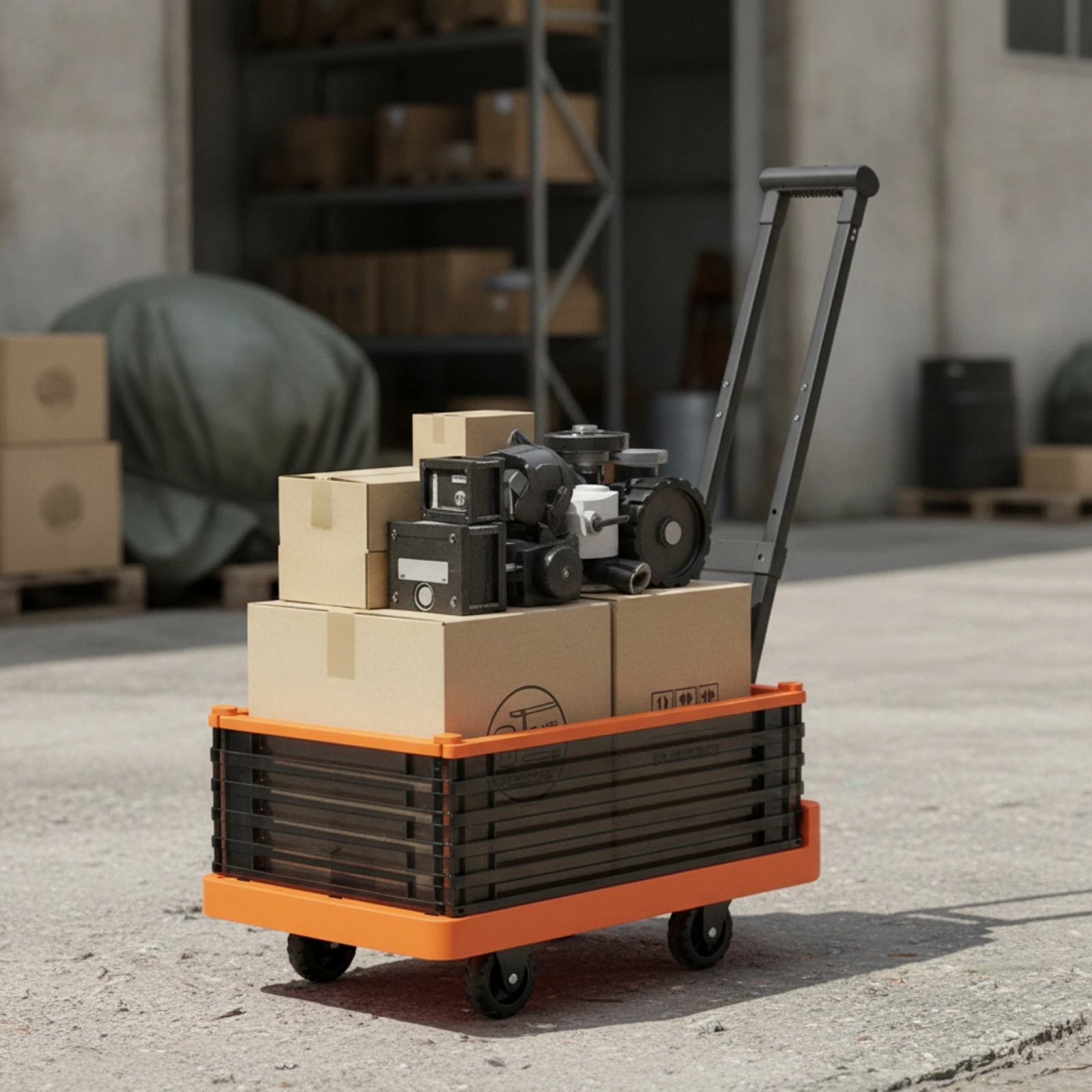 Collapsible Trolley with Basket Portable Hand-Push Trolley with Telescoping Handle Folding Cart with Wheels 4-Wheel