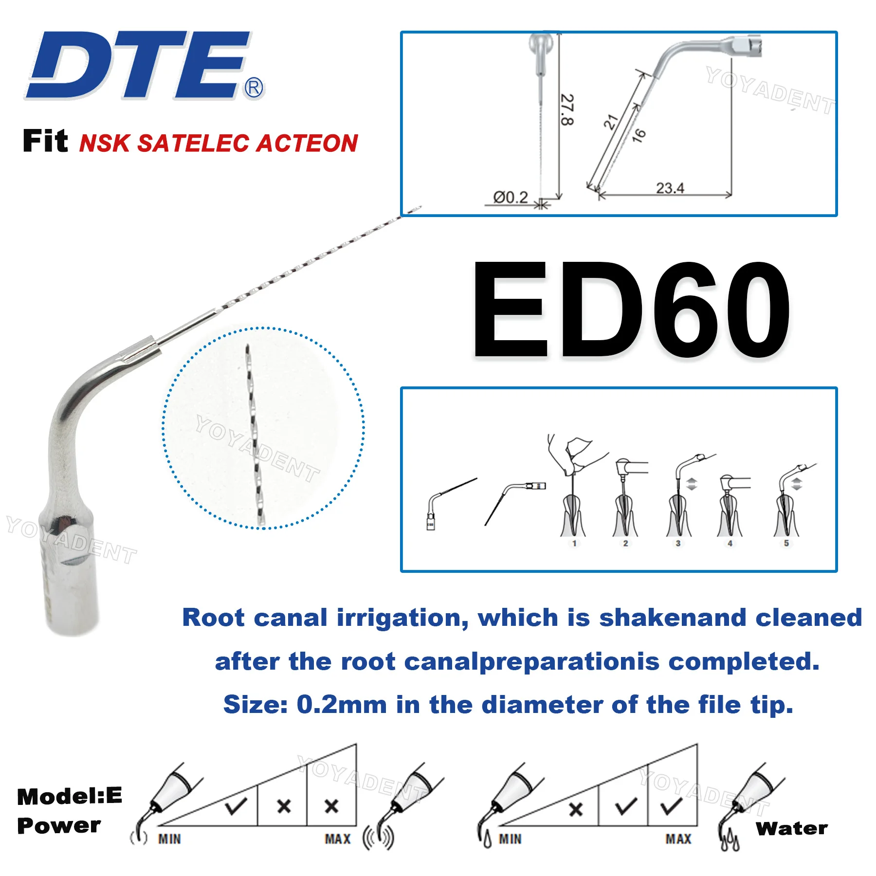 Woodpecker DTE Dental Root Canal Irrigation Tips Ultrasonic Scaler Tips 0.15/0.2/0.3mm Fit NSK SATELEC ACTEON Scaler