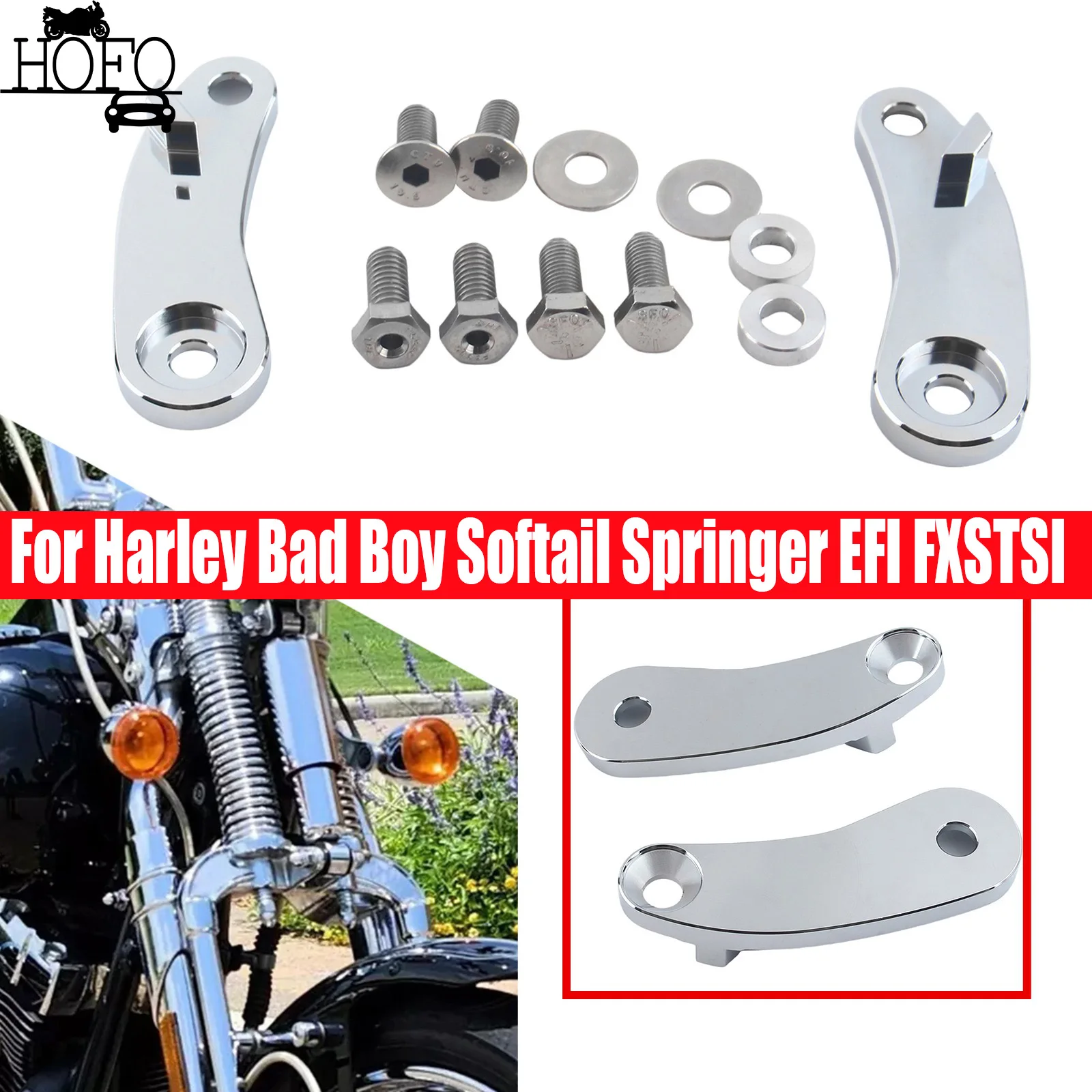 

For Harley Bad Boy Softail Springer EFI FXSTSI Front Turn Signal Relocation Kit Black Chrome