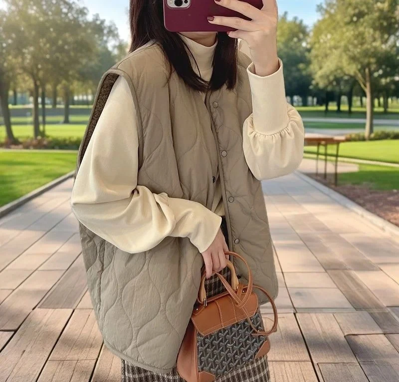 

Fashion O-nec Waistcoat Solid Color Soft Baggy single-breasted reversible Sleeveless warm plush Thicken