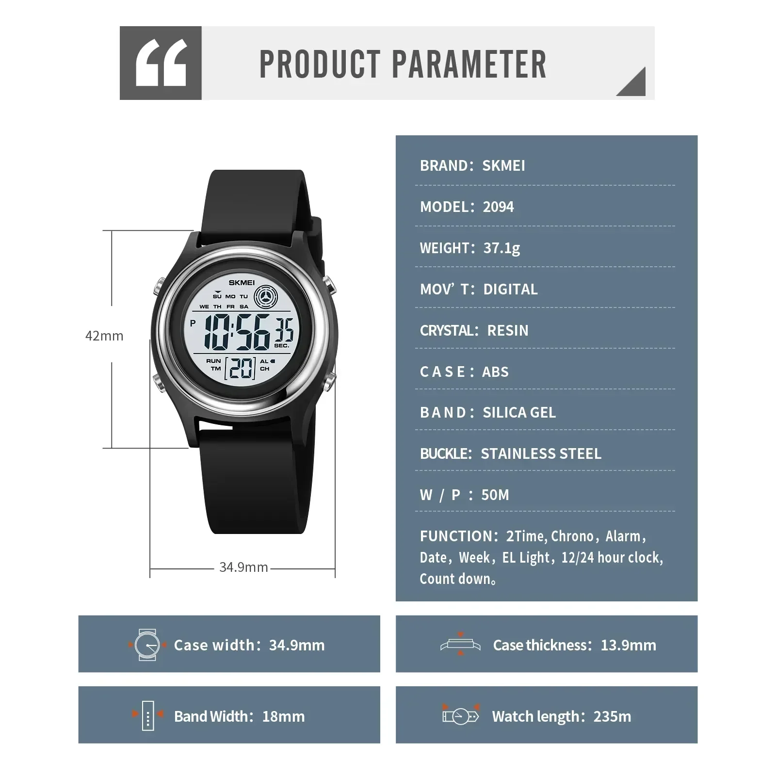 SKMEI 2094 jam tangan wanita, arloji Digital tahan air 50M tahan guncangan reloj mujer lampu belakang Display hitung mundur