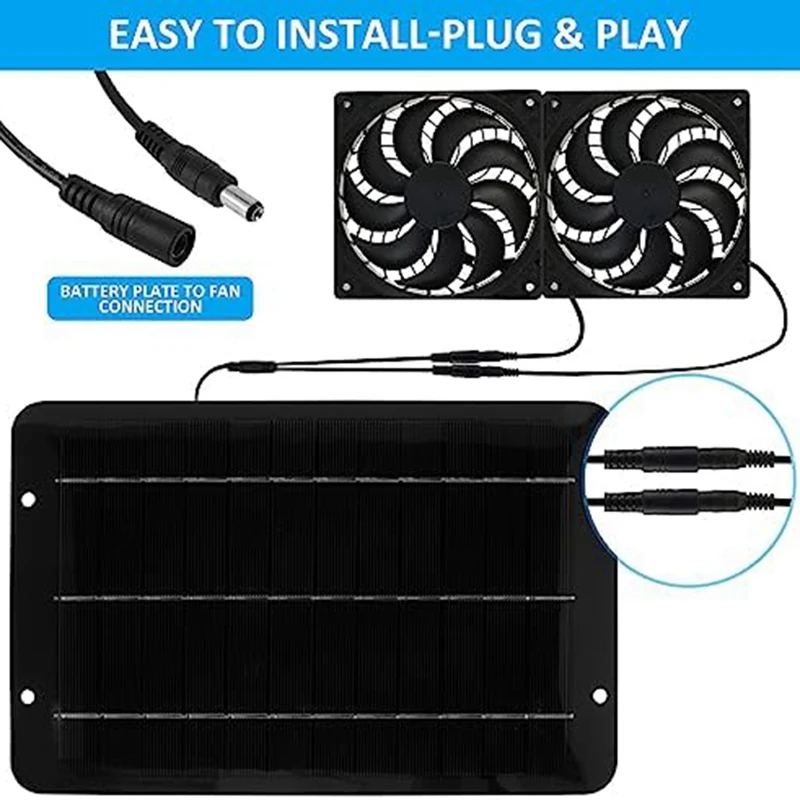 Комплект вентиляторов F4S-cSolar Panel, солнечный вентилятор 10 Вт, 12 В для теплицы, двойной вентилятор с питанием от солнечной панели и кабелем 31,5 дюйма, для