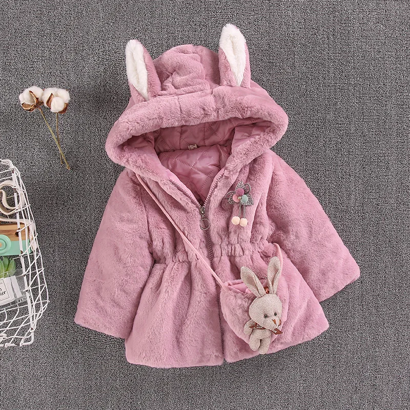 New winter girl maomao clothing baby young boy girl cartoon rabbit upset quilted imitation fur coat 4 to 12 years old