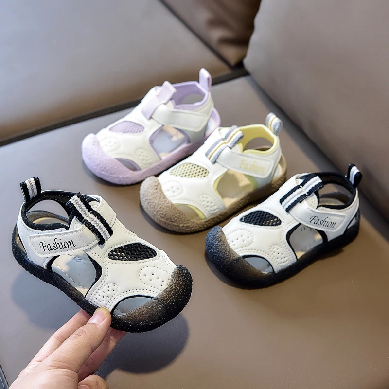 Kids Sports Sandals Hollowed-out Toes Capped Boys Girls Casual Shoes Soft Sole 2026 Summer New Children Beach Shoes Non-slip