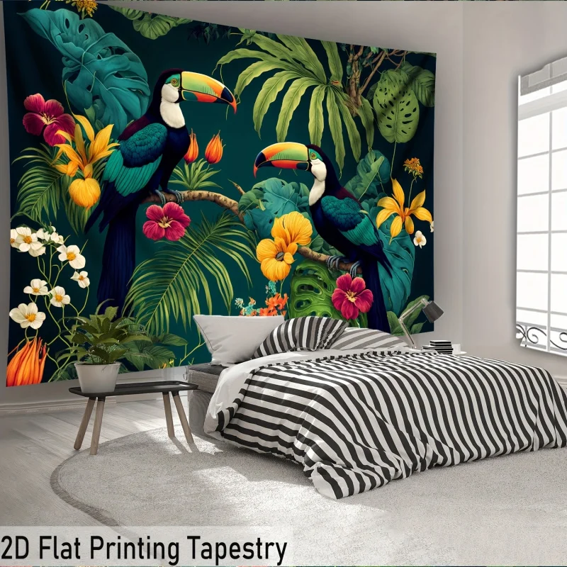 VIKAMA Tropical Parrot Tapestry, Jungle Plant Wall Hanging Vibrant Landscape Wall Decor for Living Room Bedroom