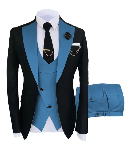 Nowy kostium Slim Fit Garnitury męskie Slim Fit Garnitury biznesowe Pan Młody Czarne smokingi do formalnych garniturów ślubnych Marynarka Spodnie Kamizelka 3-częściowy