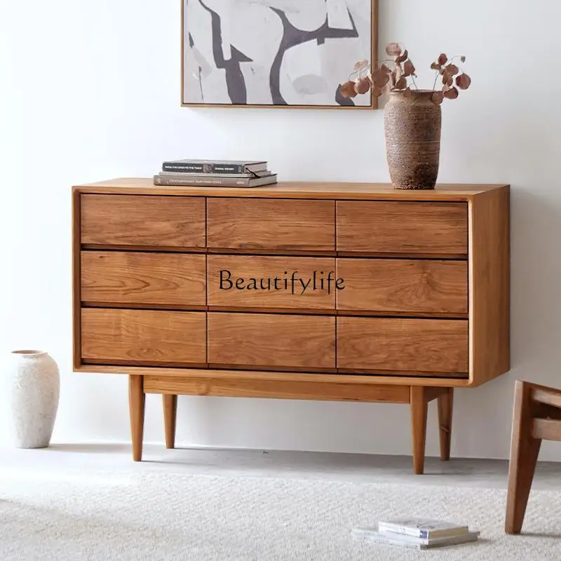 

Medieval nine-chest cabinet Myanmar teak continuous pattern living room entrance Nordic side cabinet