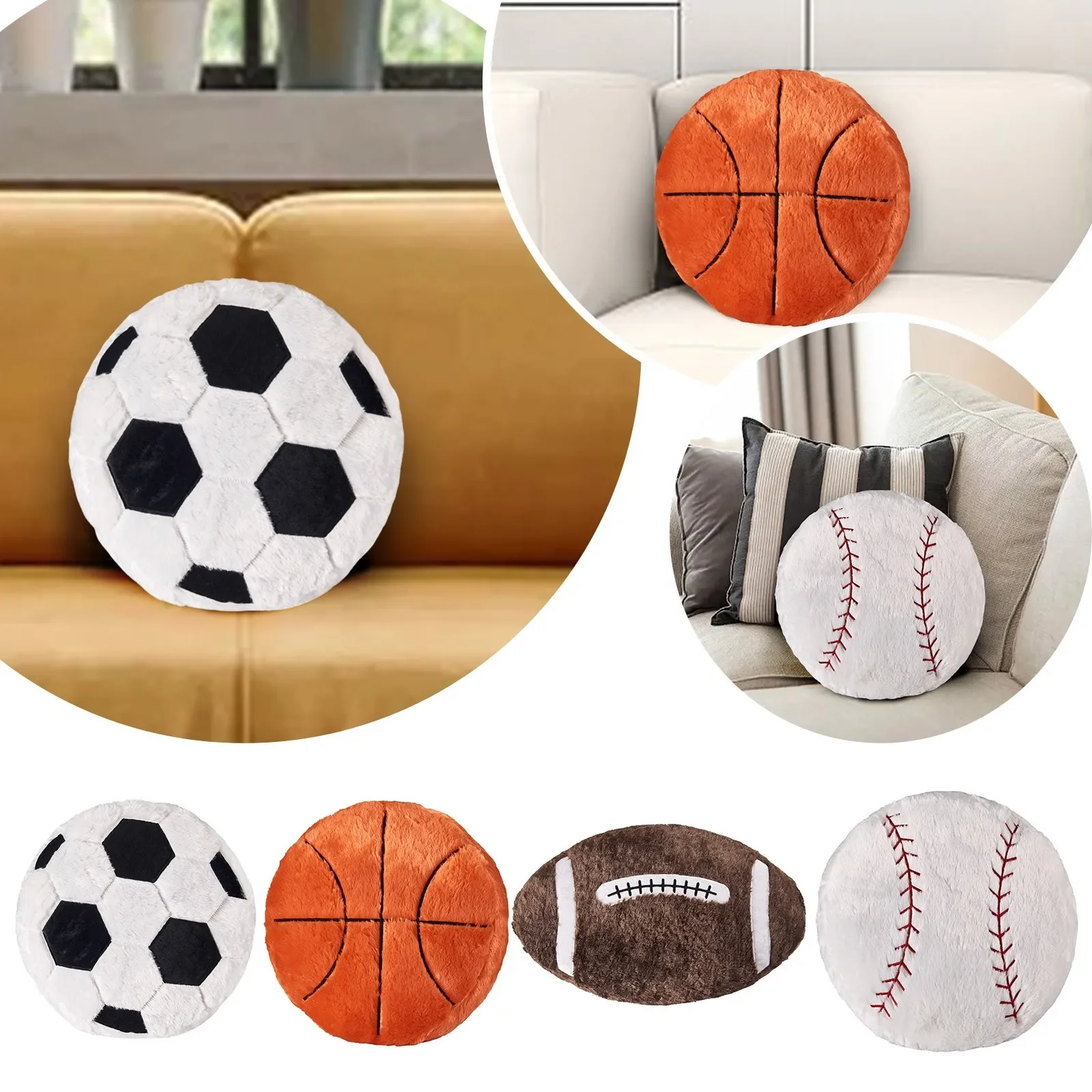 

Забавная футбольная подушка, диванная подушка для регби, зимняя круглая теплая баскетбольная подушка, украшение для комнаты, гаджеты для дома