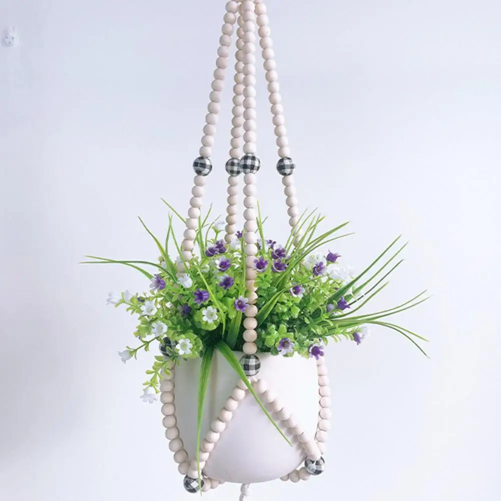 Hanging Basket Cotton Rope Hanging Planter Bead String Gardening Green Plant Hanging Basket Flower Pot Hanger Macrame Pot Pocket