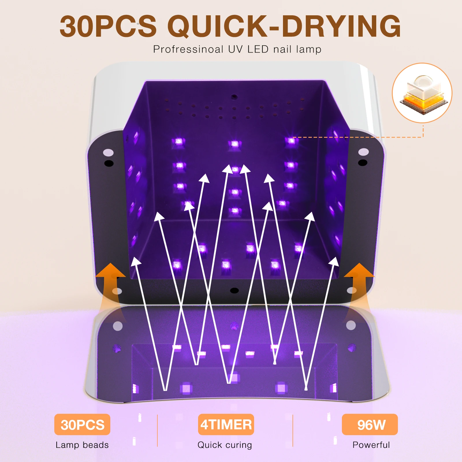 268W draadloze UV-nagellamp, oplaadbaar UV-licht voor gelnagels met unieke knop, fonkelende strass-diamant