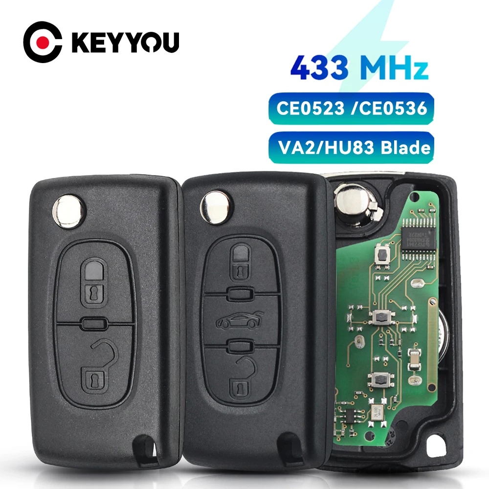 KEYYOU 2/3 Tasten Filp Fernbedienung Auto Schlüssel 433 MHz Für Citroen C1 C2 C3 C4 C5 Berlingo Picasso Für Peugeot 207 307 ID46 CE0536 CE0523 – Detail 3