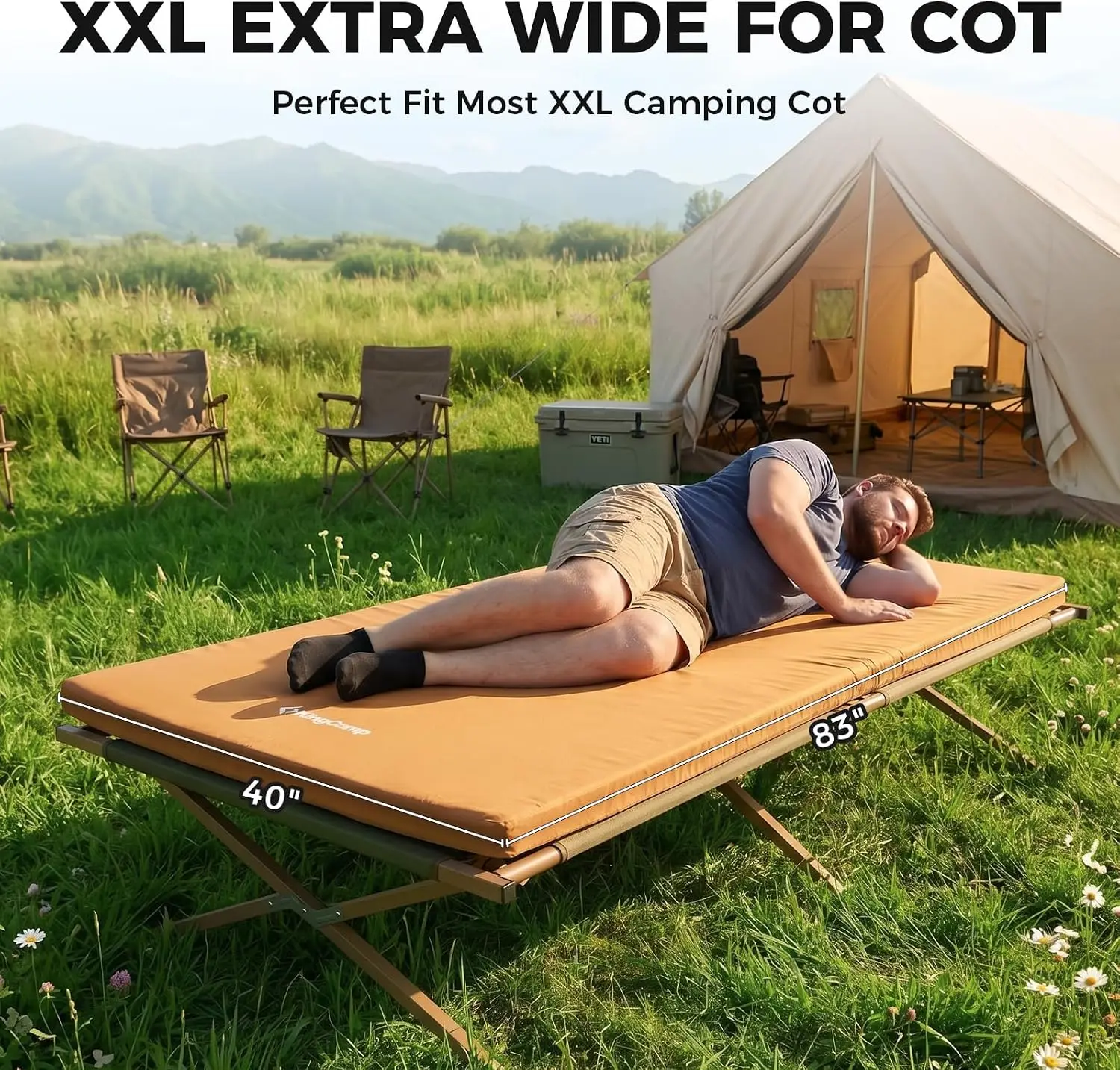 Comfort XXL Wide Perforated PU Foam Cot Mattress, Portable Roll Up Camping Mattress Cot Mat, Sleeping Mat with Roll Helper for C