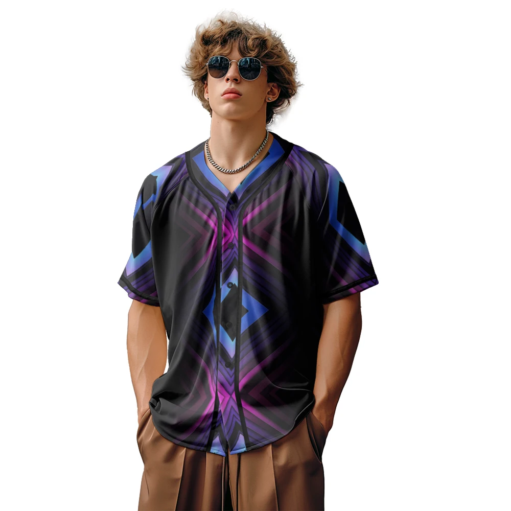 Men's Fashion Trend Retro Minimalist Geometric Beam Adult Short-sleeved Top Outdoor Sports Quick-drying Baseball Jersey