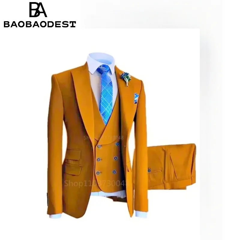 

Men Suits Slim Fit Smart Casual Wedding Dress Peak Lapel Jacket Groom Tuxedos for Business 3 Piece Sets(Blazer+Pants+Vest)
