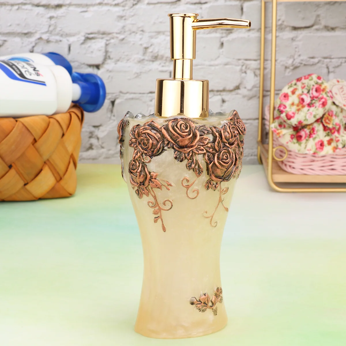 Bottiglia vuota con pompa dispenser vuota in bronzo rosa stile europeo portatile per shampoo per il lavaggio del corpo Sapone per le mani riutilizzabile riutilizzabile