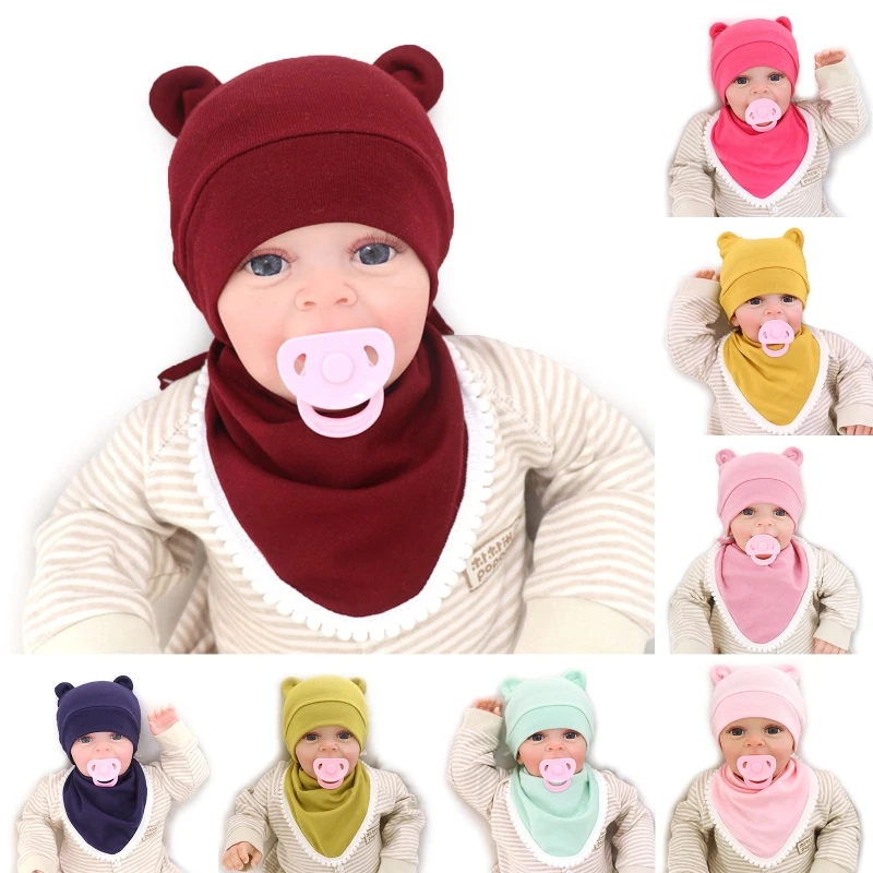 

2Pcs/Set Baby Soft Cotton Tire Hat Feeding Drool Bib Set Newborn Infant Gift G99C