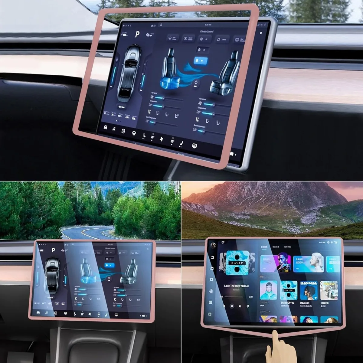 Cubierta de espejo retrovisor Tesla modelo 3 Y Highland, 2 protectores de piezas, marco de borde de pantalla, accesorios interiores de coche, 2017-2024