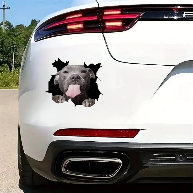 Cartoon Pitbull Stickers 15x13.5cm, Funny Waterproof Animal Dog Decals with 3D Effect, for Car Window and Bumpers