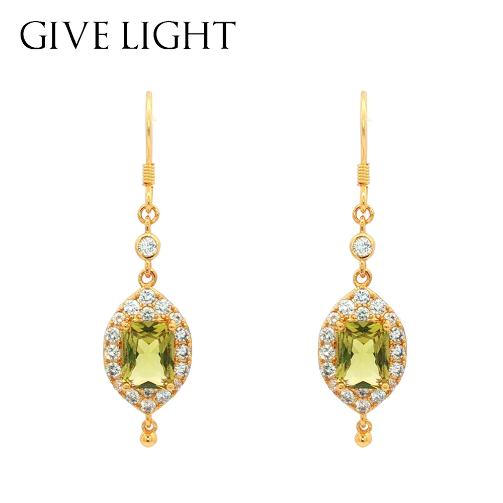 

2025 Vintage Luxury Green Gemstone Drop Earrings for Women - Gold Plated Cubic Zirconia Dangle Earrings Elegant Party Wedding Je