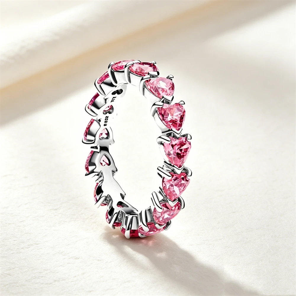 Women's 925 Silver Pink Blue Butterfly Love Ring