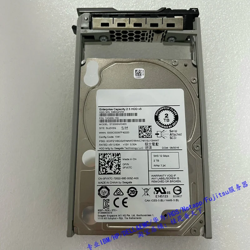

Used For Dell 0FVX7C 2T SAS 7.2K 12G 2.5 FVX7C ST2000NX0433 Hard Drive