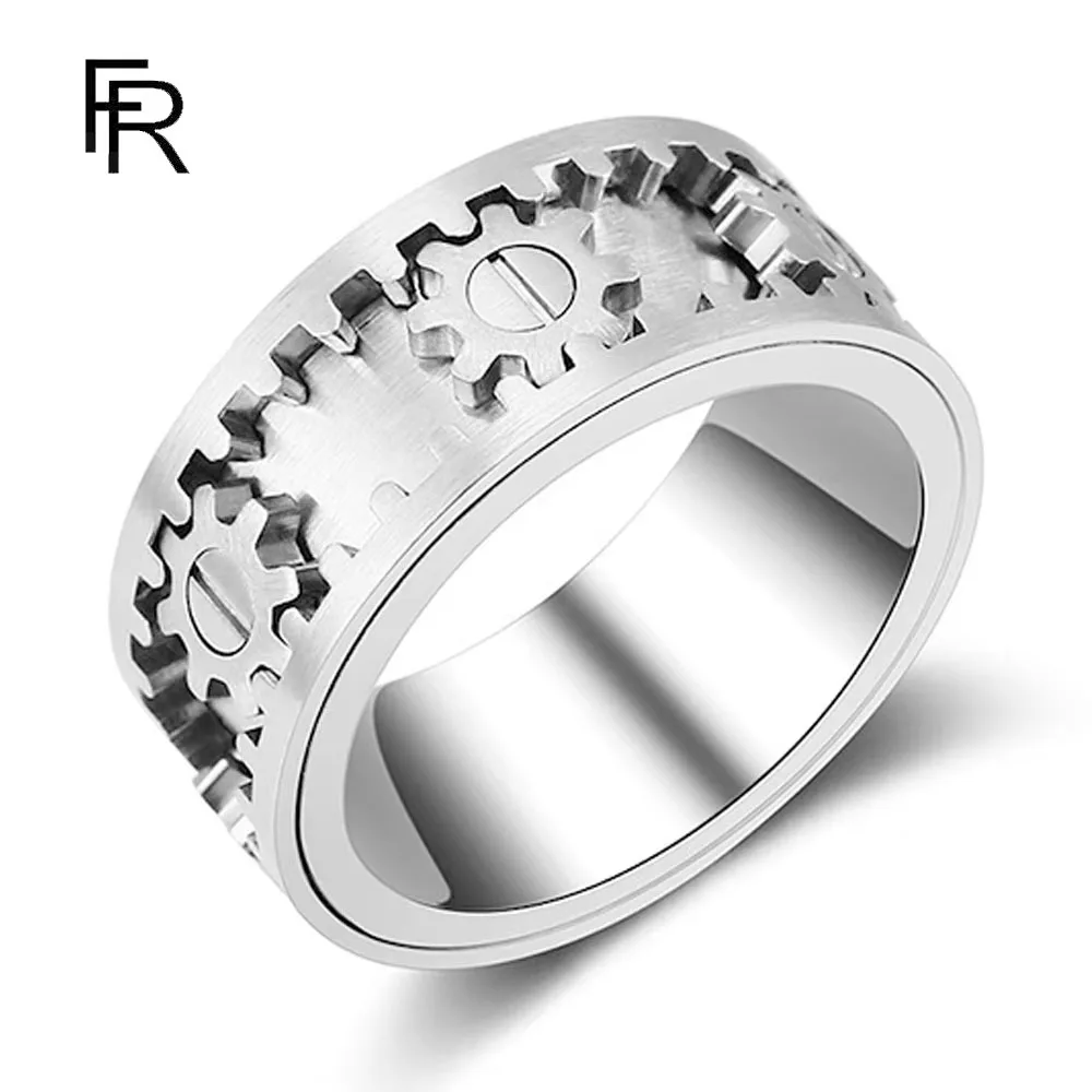 Time to Run Men's Titanium Steel Gear Ring Women's Steel-colored Rotatable Anti-anxiety Ring Bracelet