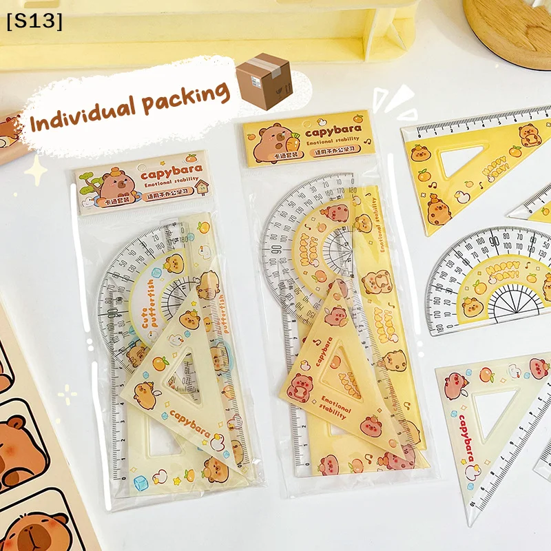 1Set Cartoon Cute Plastic  Ruler High Quality Straightedge Protractor Portable Measuring Tools School Office Supplies[Q]Q@