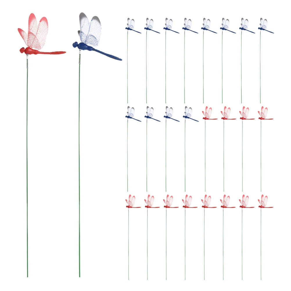 

24pcs Artificial Dragonfly Stakes Garden Lawn Yard Decorative Stakes Outdoor Pvc Material Easy Install Lifelike Design