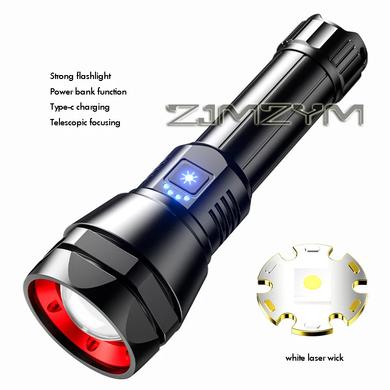 LED-Taschenlampe, wiederaufladbar, USB-Taschenlampe, superhelles Handlicht, Notfall, multifunktionales Camping-Angellicht, 26650-Akku