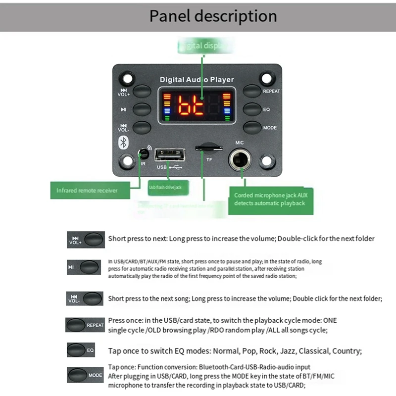 Microphone Interface Bluetooth Mp3 Decoding Board Amplifier Board 2X25W Bluetooth Module Car Audio Parts Accessories