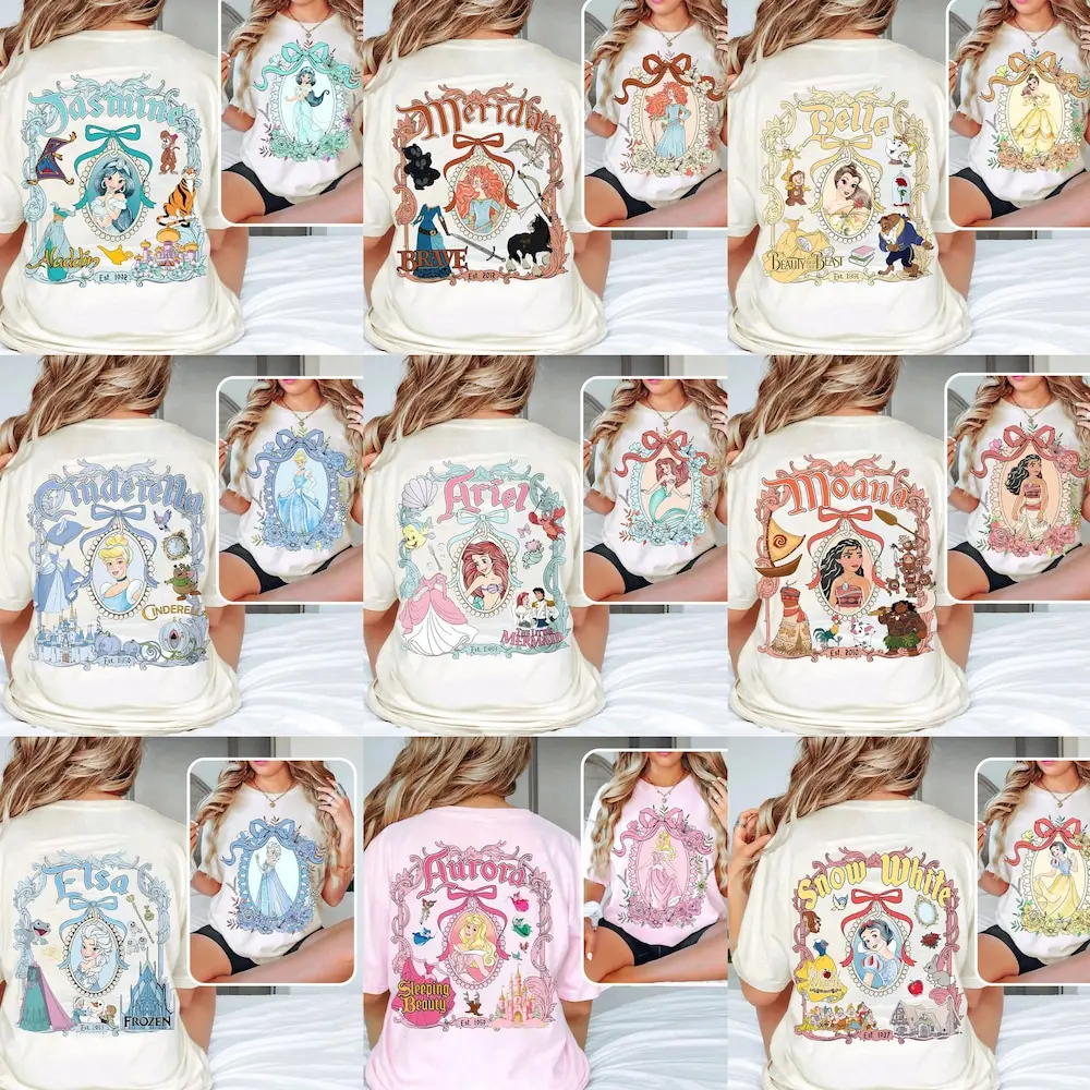 디즈니 여행 2025 프린트 티셔츠 미키 미니 마우스 화이트 티셔츠 여성 반팔 의류 패션 여성 streetwear 탑스