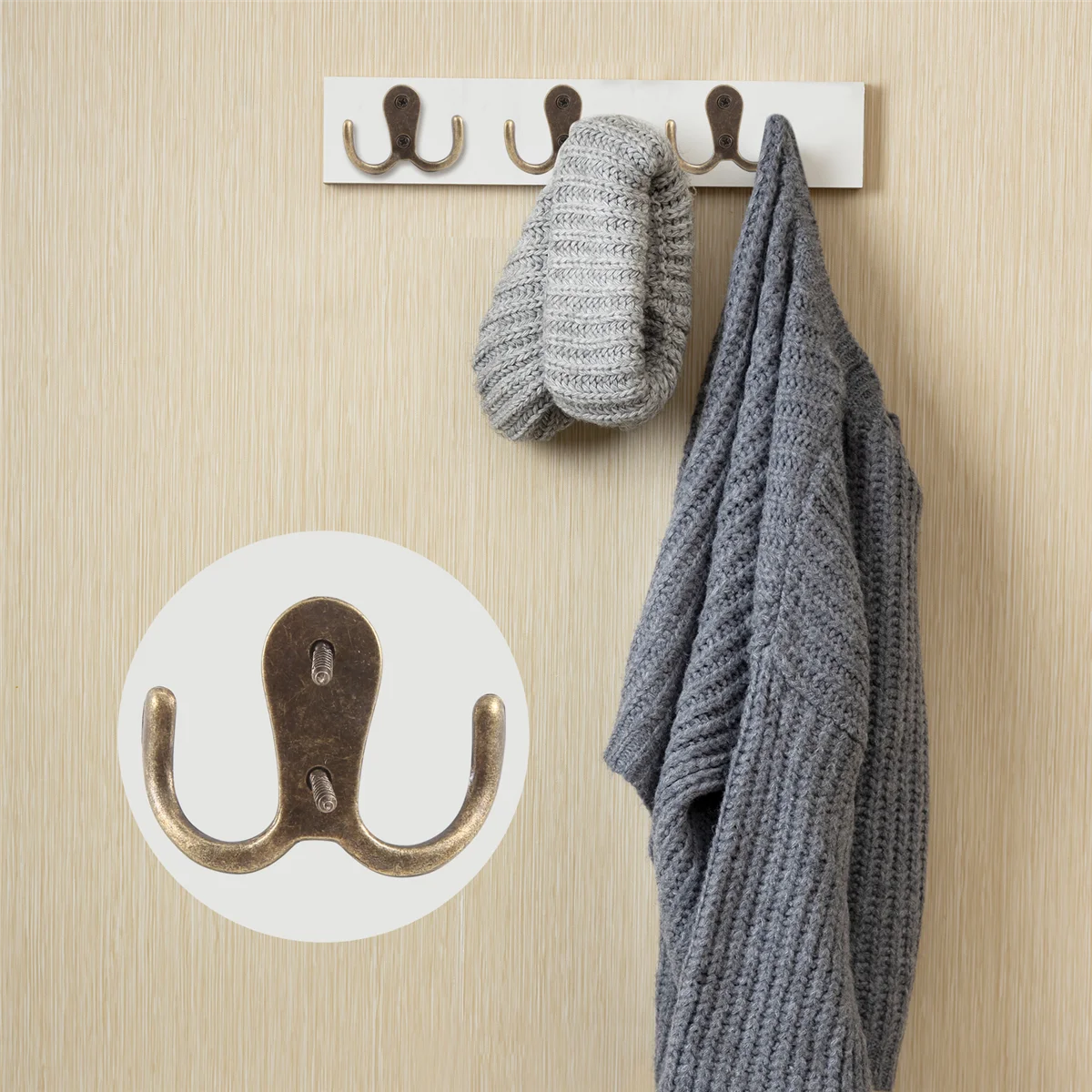 A008 2 x Screw hook Retro metal double hook Metal wall mount hanger coat Antique bronze for hats