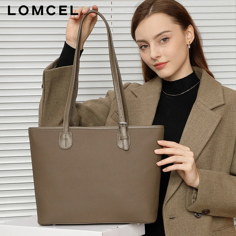 LOMCEL 109 Large-capacity tote bag for women, made of genuine leather, featuring a new style for spring and summer, with a high