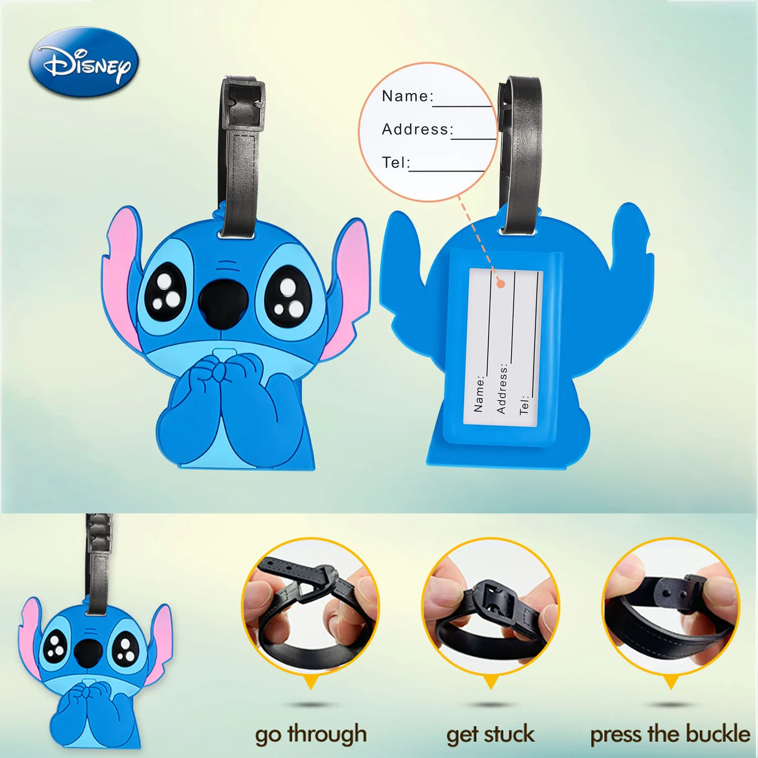 Anime Stitch Luggage Tags Suitcase Bag Travel Tag Cartoon Figure Stitch ID Addres Holder Baggage Boarding Tag Portable Label Toy