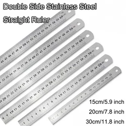 Double Side Stainless Steel Straight Ruler Metric Rule Precision Measuring Tool 15cm/6 inch 30cm/12 inch School Office Supplies