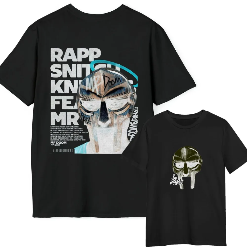 Rapper Mf Doom Madlib Madvillain Double Sided Graphic T Shirt Tops Male Loose Hip Hop T Shirt Men & Women Fleece T-shirts