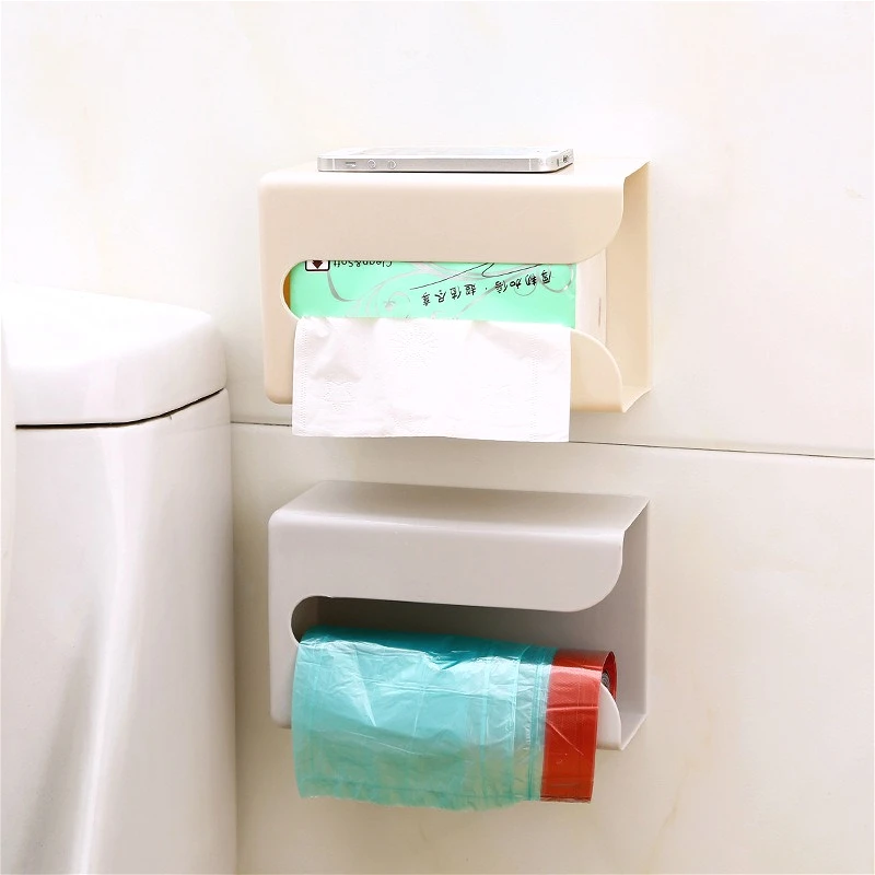 

Kitchen seamless stickers paper box wall wall-mounted paper towel rack simple plastic multi-function toilet tissue box